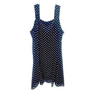 Maggie Barnes Sleeveless Midi Dress Womens 32W Black Polka Dot Wide Strap Lined